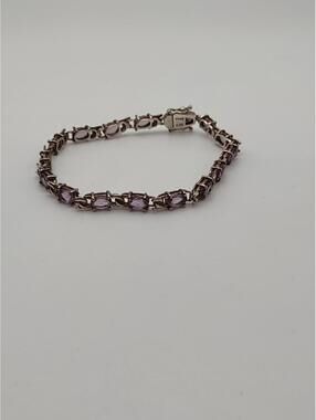 Thai 925 Sterling Silver Amethyst Link Bracelet 7"